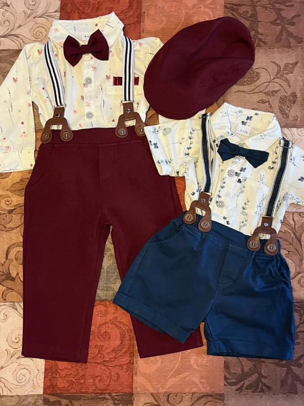 Baby Boy Wedding Special Occasion 2 Outfits 6-12 Months Suspenders Bow Tie Hat